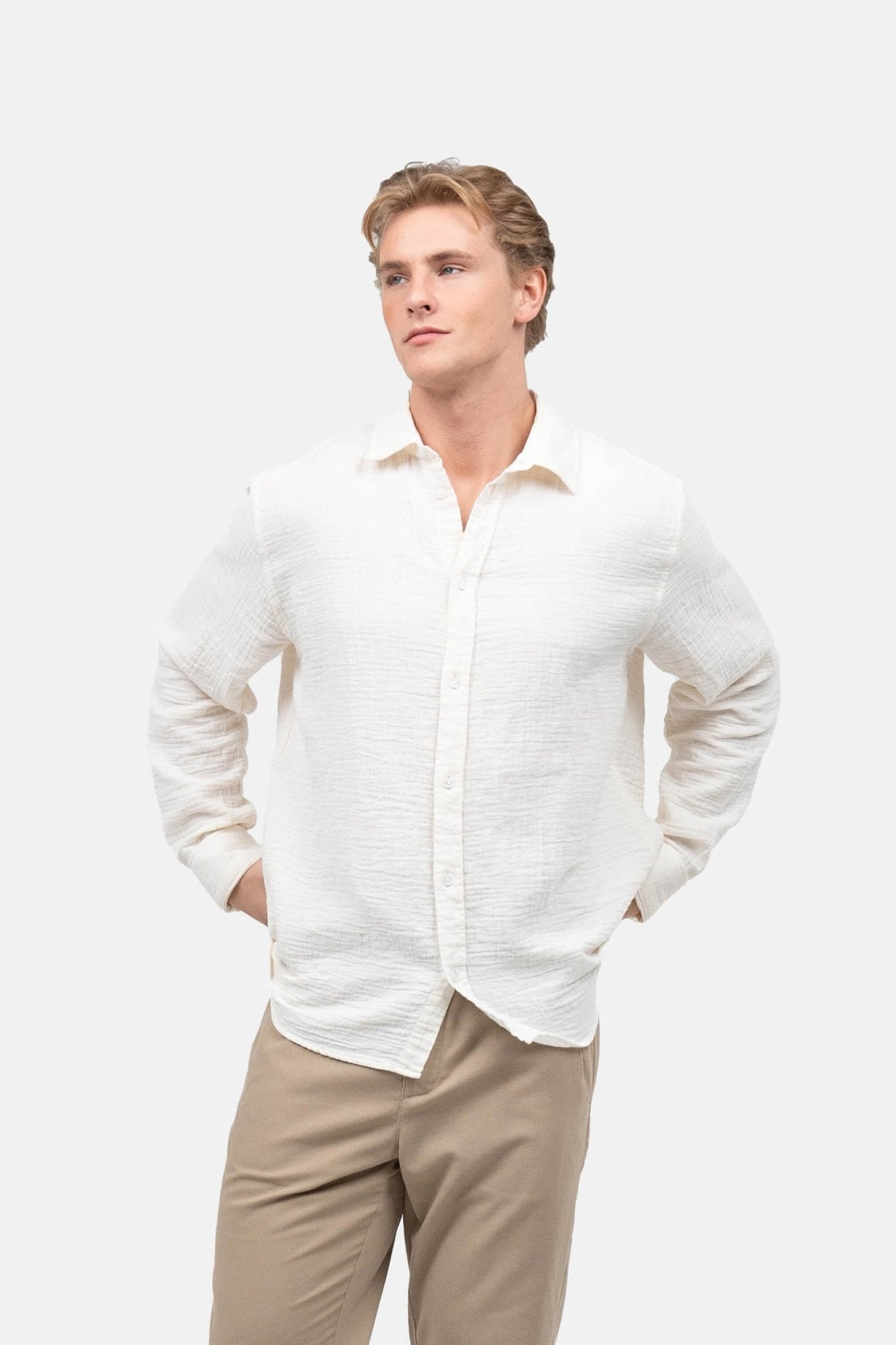 Langærmet Crinkle Skjorte Cremehvid | Skagen-clothing.dk